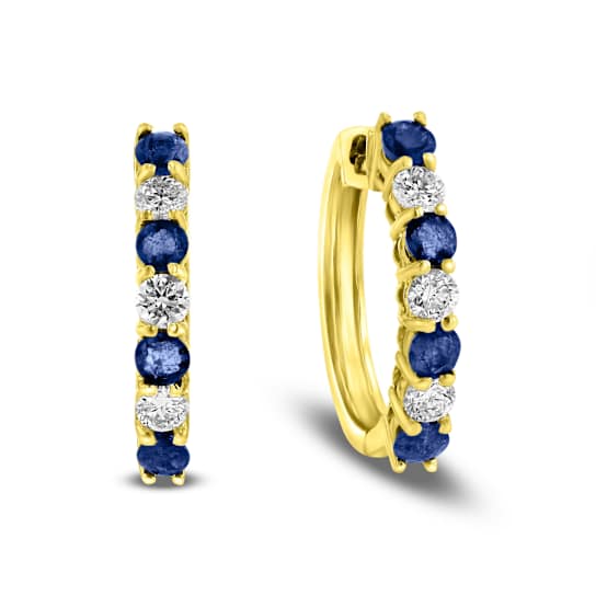 1.15ctw Sapphire and Diamond Hoop Earrings in 14k Yellow Gold