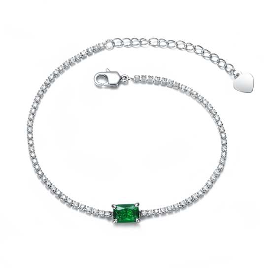 Emerald Color CZ Statement Bracelet In Sterling Silver
