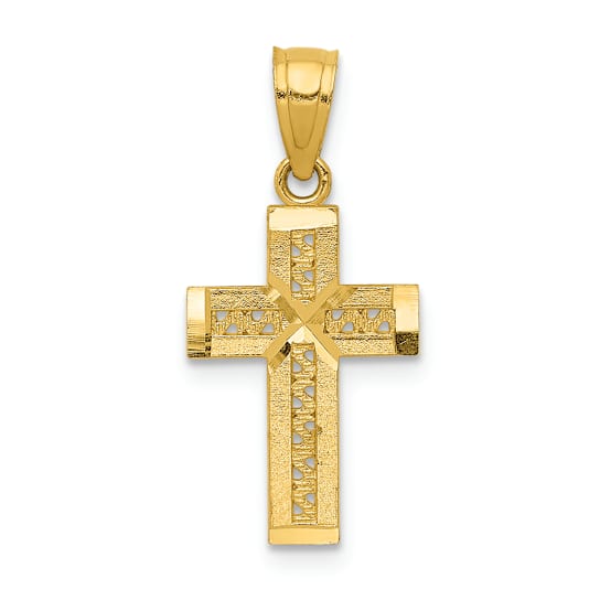 14k Yellow Gold Diamond-Cut and Textured Cross with X Center Pendant