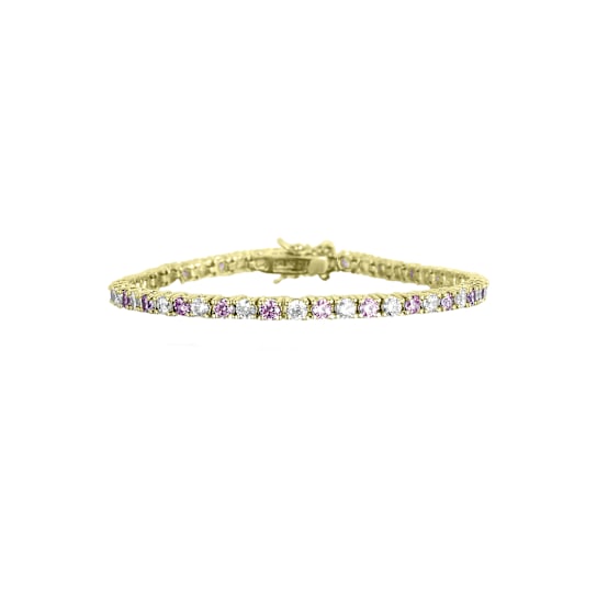 Pink And White CZ Tennis Bracelet In 14K Gold Over Sterling Silver