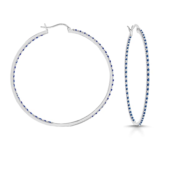 Sky Blue Color CZ Inside-Out Hoop Earrings In White Rhodium Over Brass
