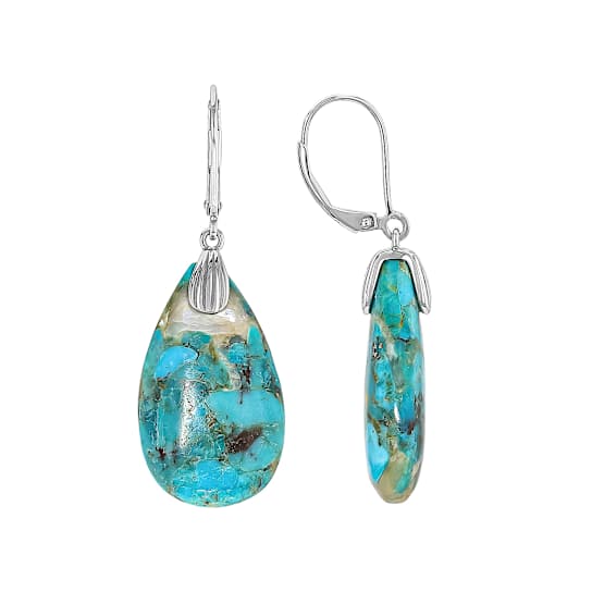 Blended Composite Turquoise And Mother-Of-Pearl Pear Dangle Earrings In
Sterling Silver