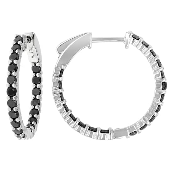 Black Diamond Huggie Earrings in Sterling Silver 1.25ctw