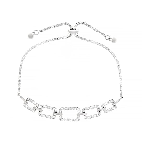 CZ Station Link Bolo Bracelet In Sterling Silver