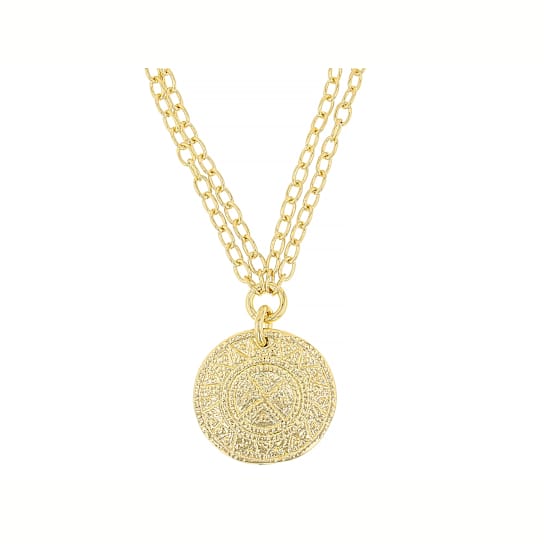 Medallion Pendant Necklace In 18K Gold Over Bronze 22 Inch