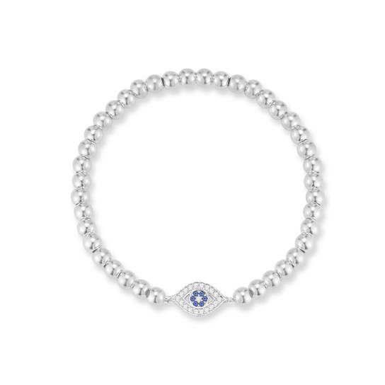 CZ Evil Eye Ball Stretch Bracelet In Sterling Silver