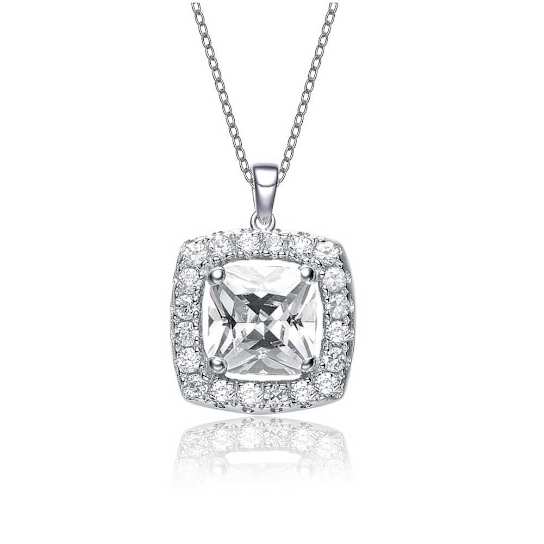 Square CZ Solitaire Pendant In Sterling Silver