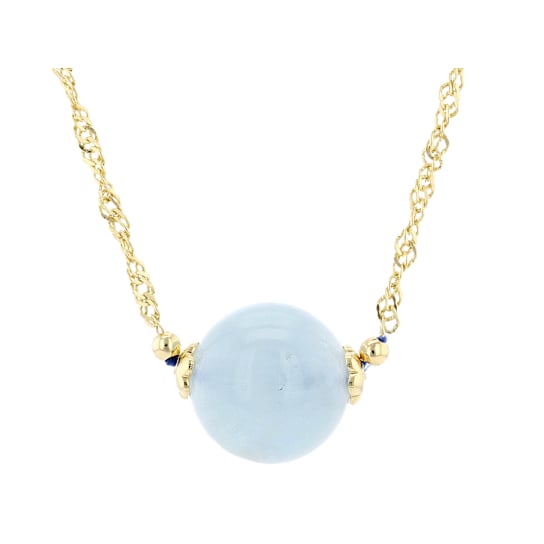 Aquamarine Solitaire Bead Necklace In 18K Gold Over Sterling Silver
