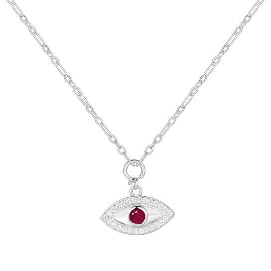 Ruby And Moissanite Evil Eye Pendant Necklace In Sterling Silver 14 Inch