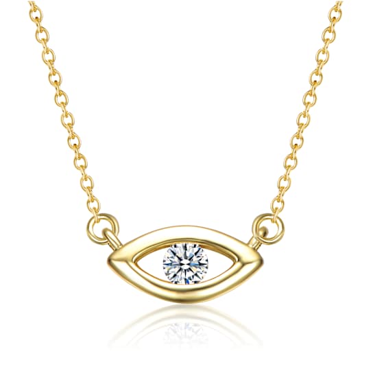 CZ Hamsa Hand And Evil Eye Station Necklace In 14K Gold Over Brass