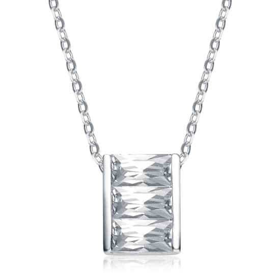 Rectangle CZ Solitaire Pendant In Sterling Silver