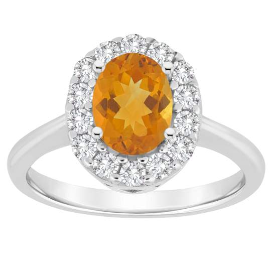 Oval Citrine Halo Ring With White Topaz In Sterling Silver