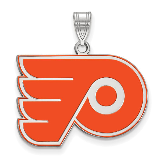 Rhodium Over Sterling Silver NHL LogoArt Philadelphia Flyers Enamel Pendant