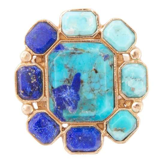 Barse Lapis Lazuli And Turquoise Statement Ring In Bronze