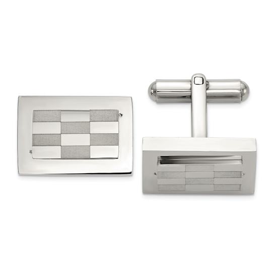 Stainless Steel Polished and Laser-cut Checkered Cuff Links