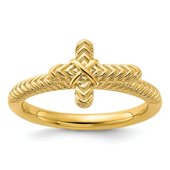 Sterling Silver Stackable Expressions Gold-plated Textured Cross Ring