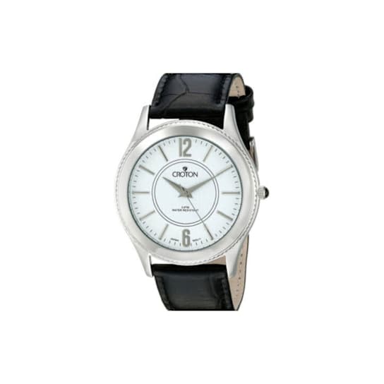 Croton Heritage Silver Tone Dial Leather Strap Watch