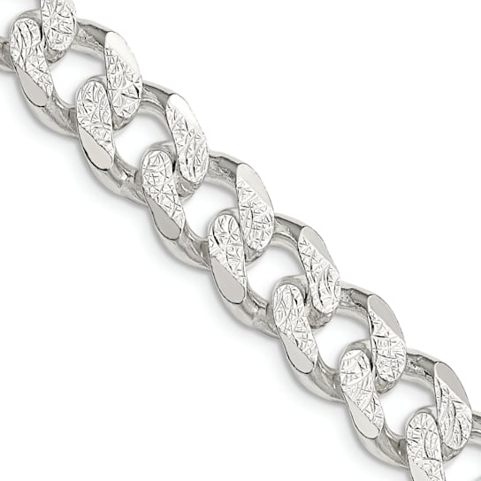 Sterling Silver 10.5mm Pavé Curb Chain