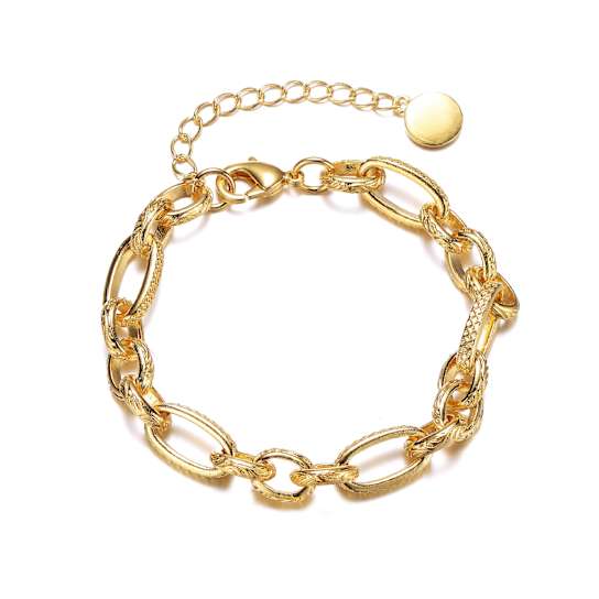 Pave CZ Link Chain Bracelet In 14K Gold Over Brass