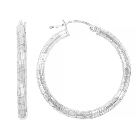 Medium Diamond-Cut Hoop Earrings In Sterling Silver