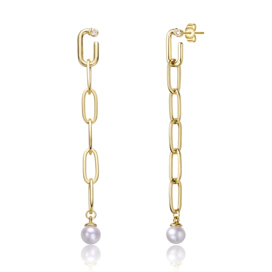 Pearl Chain Link Dangle Earrings In 14K Gold Over Sterling Silver