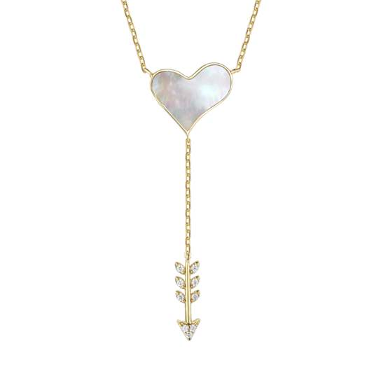 CZ And Mother-Of-Pearl Heart And Arrow Y-Necklace In 14K Gold Over
Sterling Silver