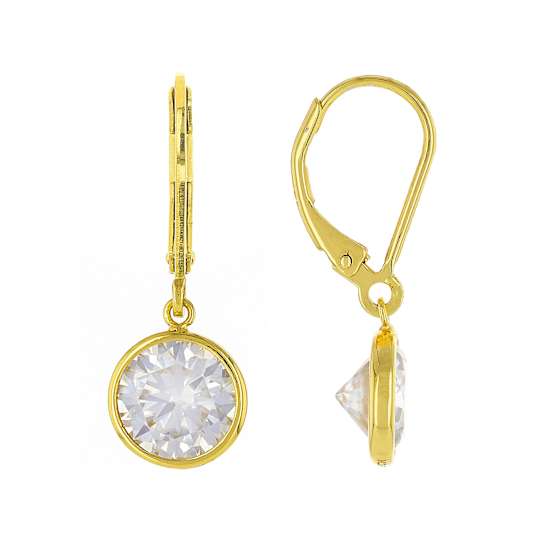 Moissanite Round Solitaire Drop Earrings In 14K Gold Over Sterling Silver
