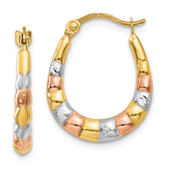 14k Yellow Gold and Rhodium Over 14k Yellow Gold Diamond-Cut 5/8"
Scalloped Hoop Earrings