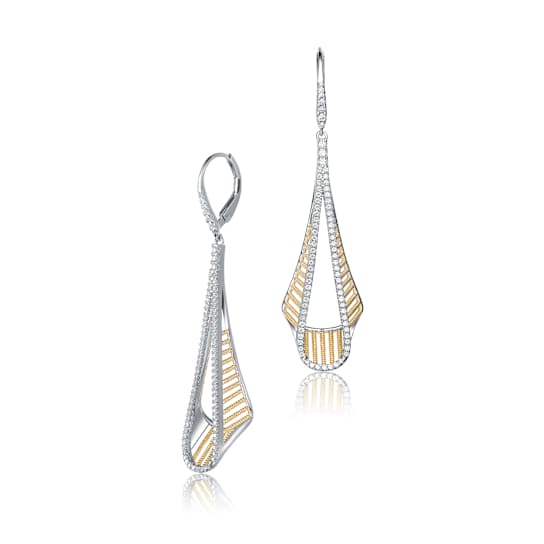 CZ Pave Drop Earrings In 14K Gold Over Brass