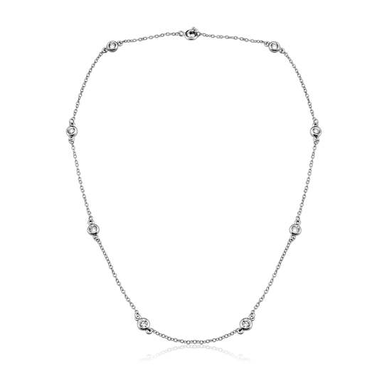 CZ Station Necklace In Sterling Silver 16 Inch