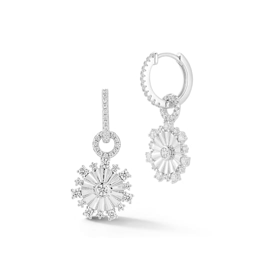 Rachel Zoe CZ Fluted Disk Charm Huggie Hoop Earrings in Rhodium Over
Sterling Silver