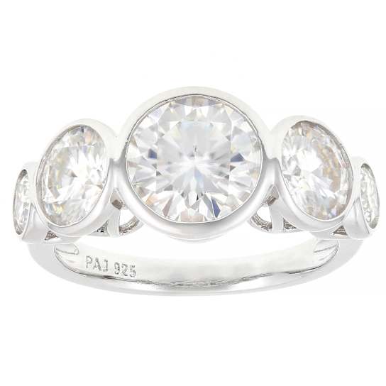 Bezel Set Moissanite Band Ring In Platinum-Enhanced Sterling Silver
