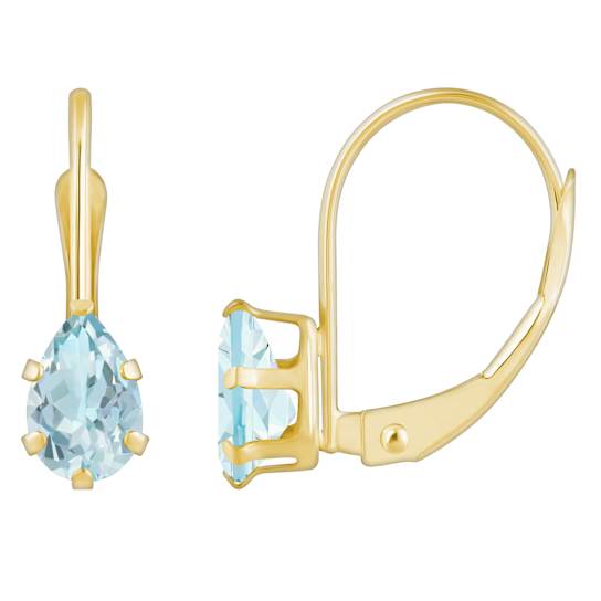 6x4mm Pear Shape Aquamarine 10k Yellow Gold Drop Earrings