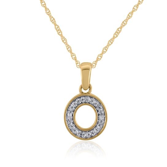 White Diamond Accent 10k Yellow Gold O Initial Pendant With 18” Rope Chain