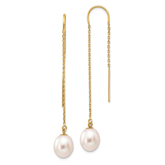 14K Yellow Gold 7-8mm White Rice Freshwater Cultured Pearl Dangle
Threader Earrings