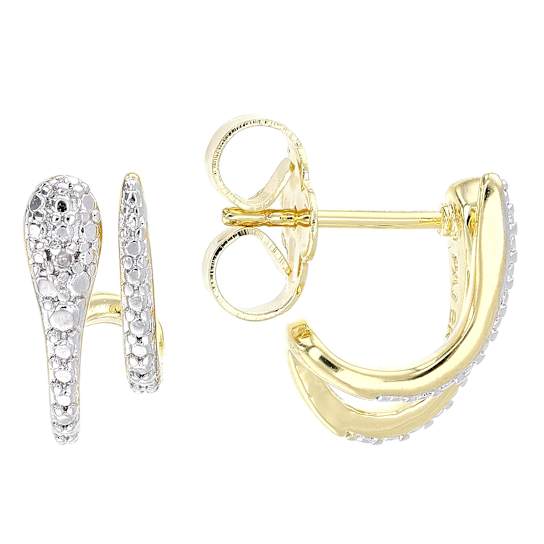 Diamond J-Hoop Gold-Tone Earrings