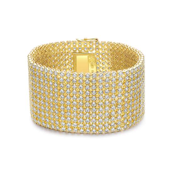 CZ Mesh Link Bracelet In 14K Gold Over Brass