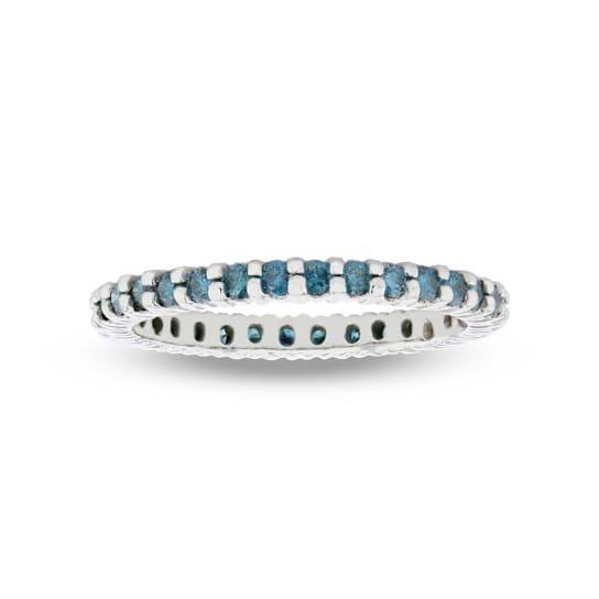 Blue Diamond Eternity Band Ring In Solid 14K White Gold