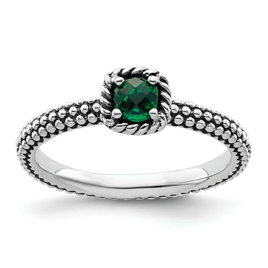 Sterling Silver Stackable Expressions Polished Lab Created Emerald Ring 0.21ctw