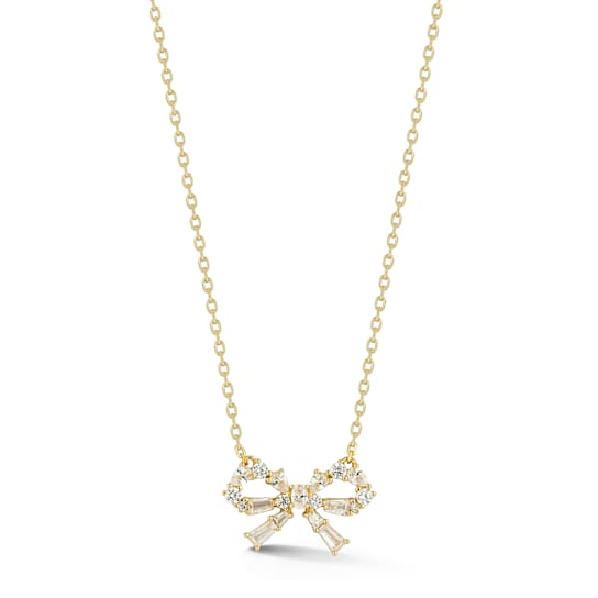Rachel Zoe CZ Glitzy Bow Pendant Necklace in 14K Gold Over Sterling Silver