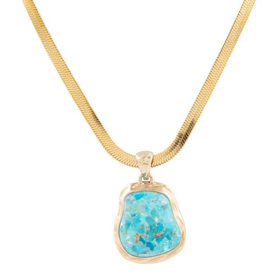 Barse Turquoise Pendant Necklace With Snake Chain In Bronze