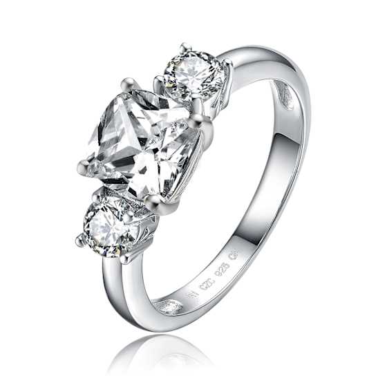 Princess-Cut CZ Three-Stone Ring In Sterling Silver 2.12ctw