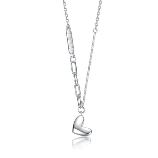 Mixed Chain Heart Pendant Necklace In Rhodium Over Brass