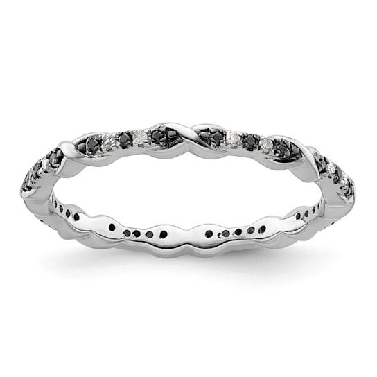 Sterling Silver Stackable Expressions Black and White Diamond Ring 0.14ctw
