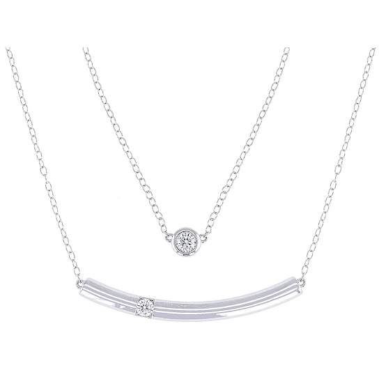 Moissanite Layered Bar And Solitaire Necklace In White Metal