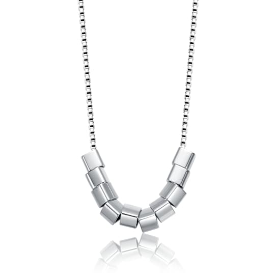 Cylindrical Bead Statement Necklace In Rhodium Over Brass
