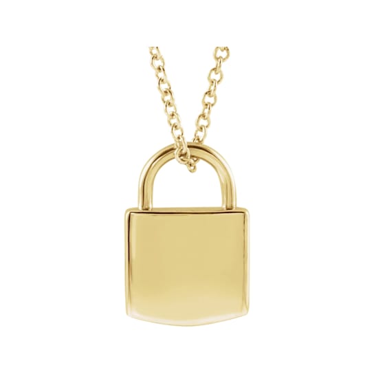 14K Yellow Gold Engravable Lock Pendant With Chain