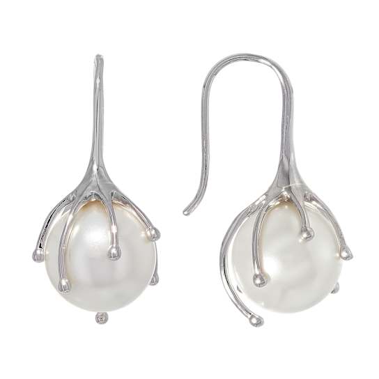 Large South Sea Simulant Pearl Drop Earrings In Sterling Silver
