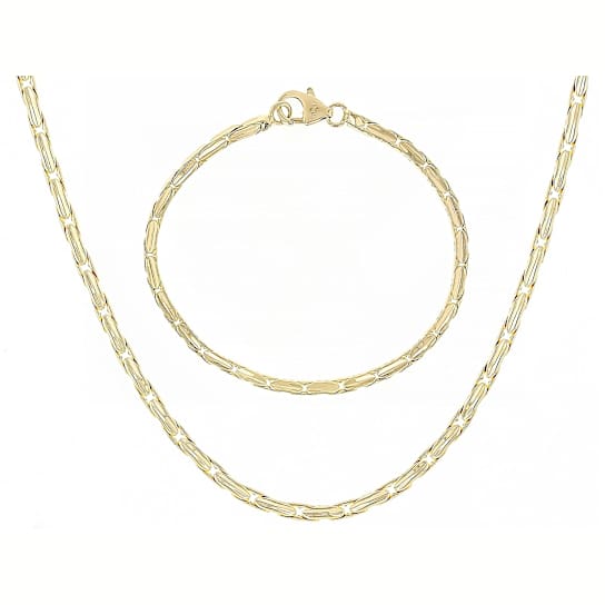 Cardano Chain And Bracelet Set In 18K Gold Over Bronze 3mm