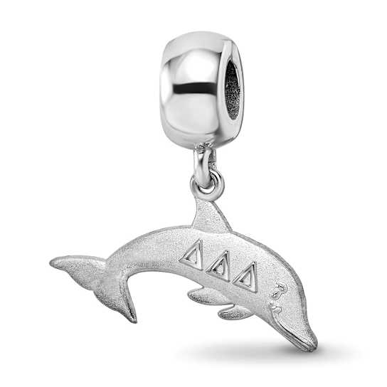 Rhodium Over Sterling Silver LogoArt Delta Delta Delta Dolphin on Bead